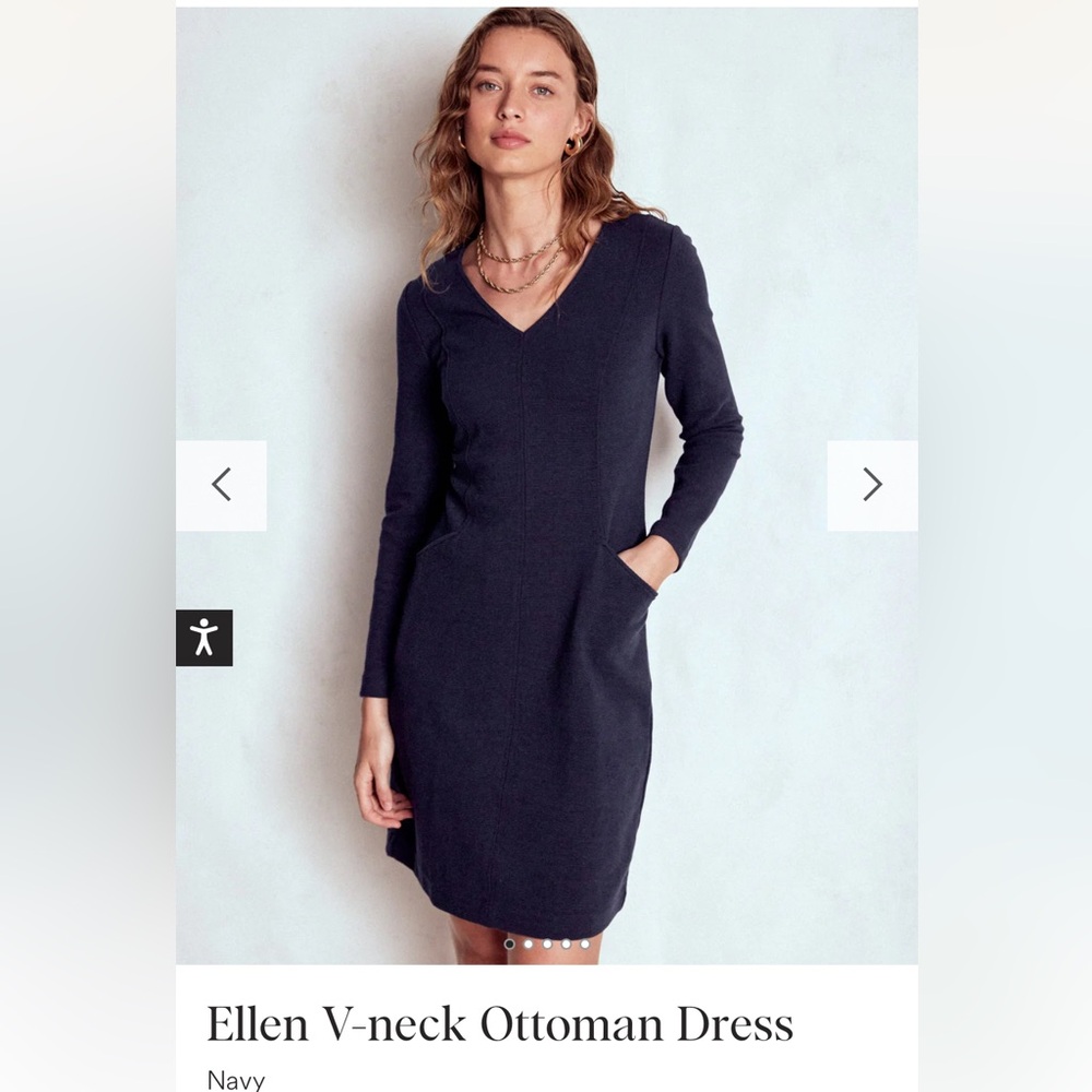 GUC Boden Ellen V-neck Ottoman Navy Long Sleeve Dress